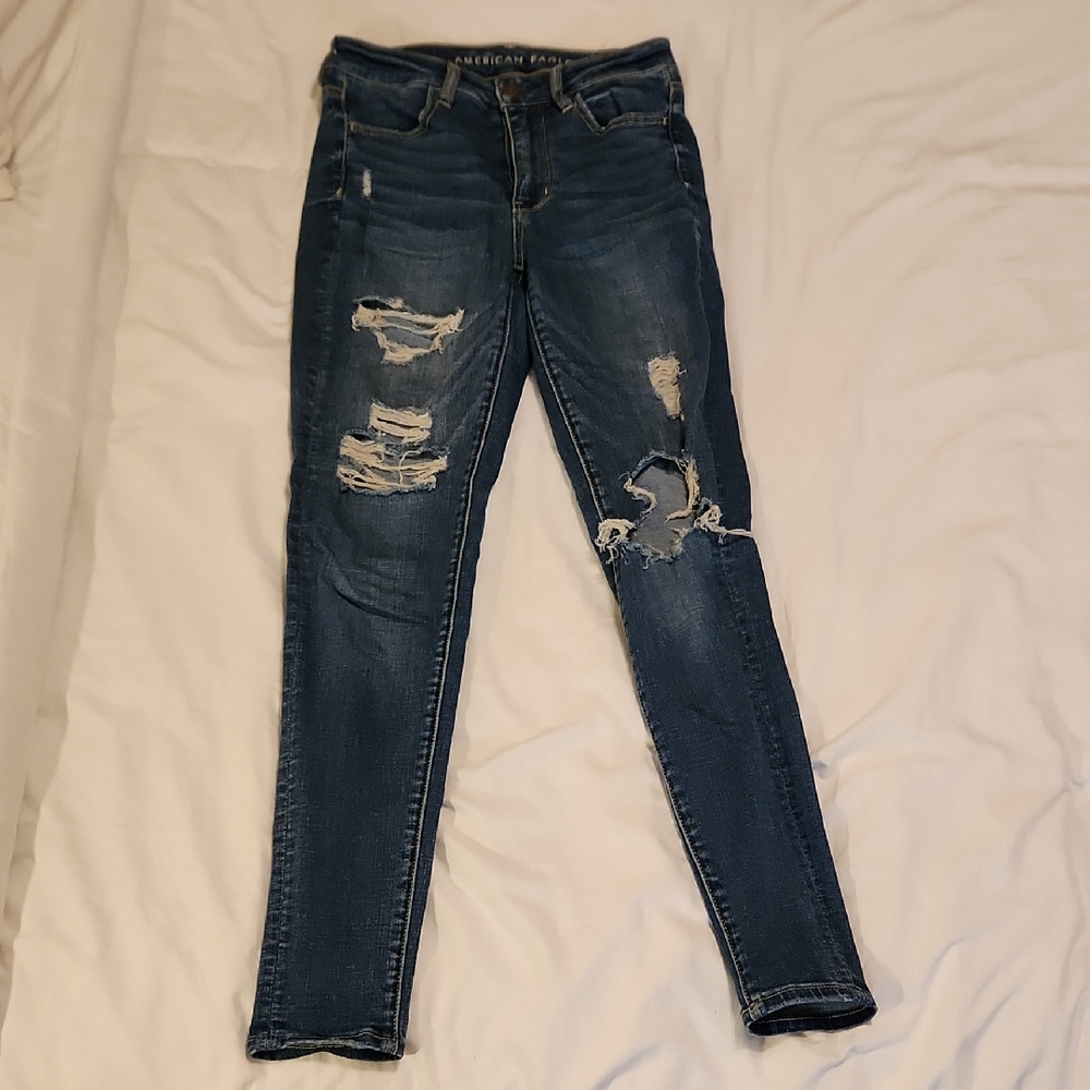 American Eagle Outfitters Women's Ripped Dark Blue Skinny Jeans